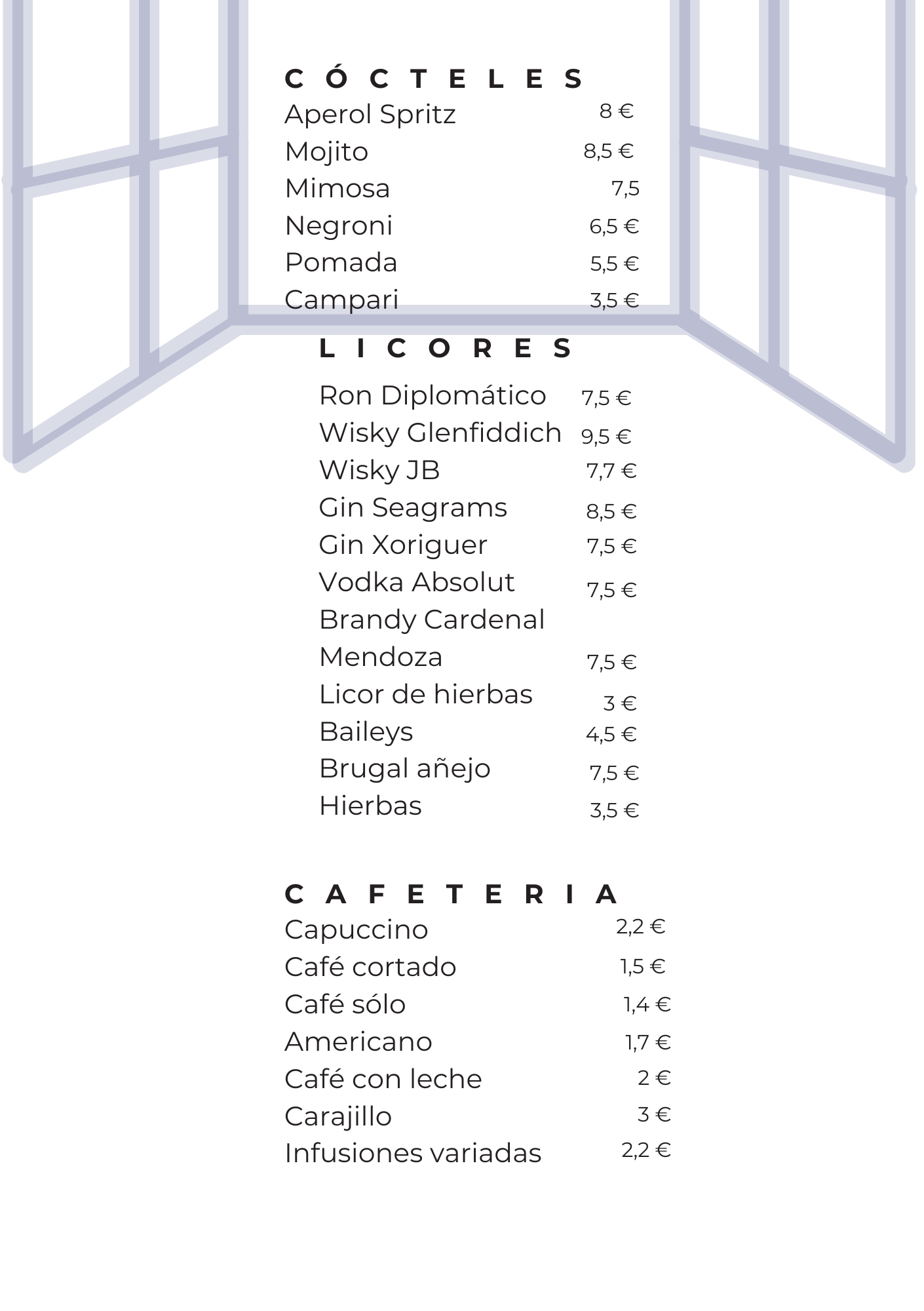 carta bebidas